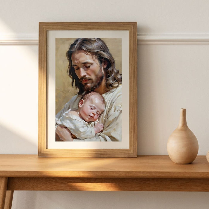 Jesus Holding You as a Baby | Heartwarming Christian Wall Art | High-Resolution Digital Print | Faith-Inspired Decor