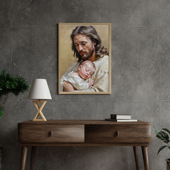 Jesus Holding You as a Baby | Heartwarming Christian Wall Art | High-Resolution Digital Print | Faith-Inspired Decor