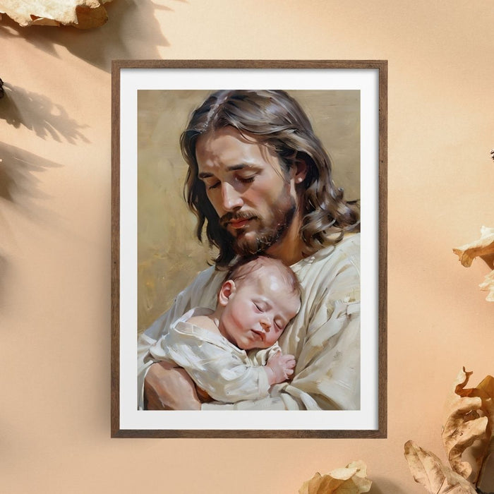 Jesus Holding You as a Baby | Heartwarming Christian Wall Art | High-Resolution Digital Print | Faith-Inspired Decor