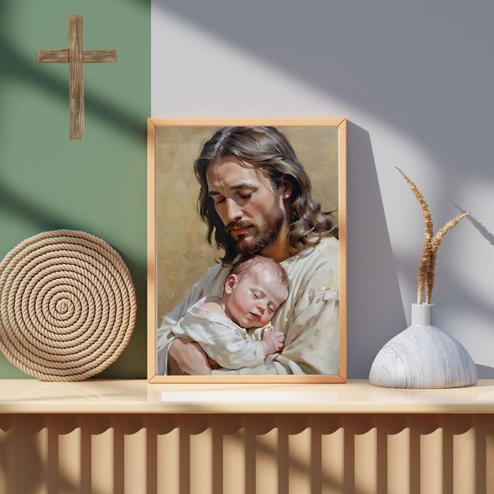 Jesus Holding You as a Baby | Heartwarming Christian Wall Art | High-Resolution Digital Print | Faith-Inspired Decor