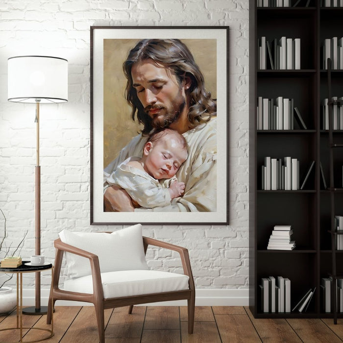 Jesus Holding You as a Baby | Heartwarming Christian Wall Art | High-Resolution Digital Print | Faith-Inspired Decor