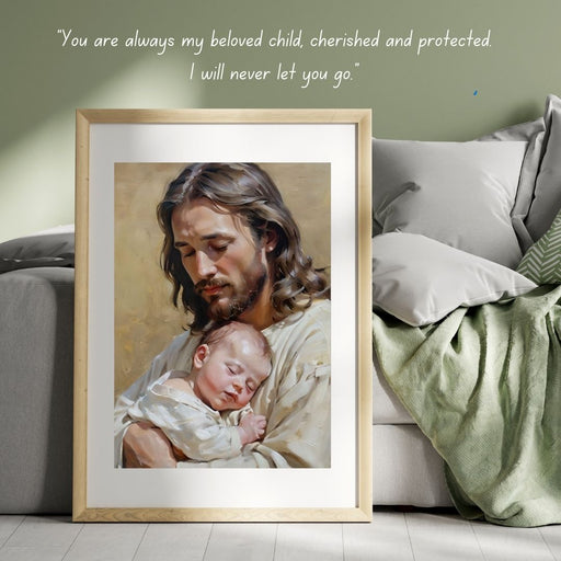 Jesus Holding You as a Baby | Heartwarming Christian Wall Art | High-Resolution Digital Print | Faith-Inspired Decor