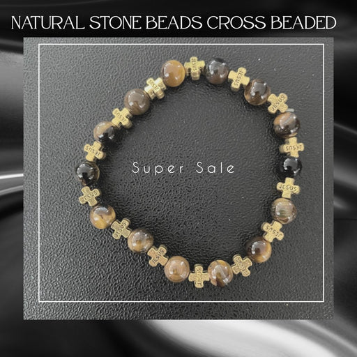 Natural Stone Beads Cross Beaded Bracelet Stretch Rope Hand String Gift