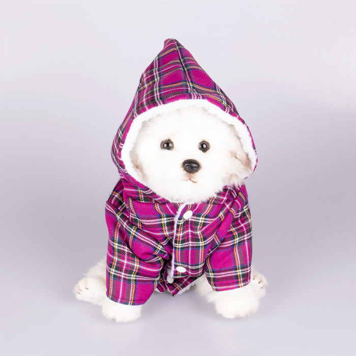 Dog Hooded Sweater Plaid Pet Clothes