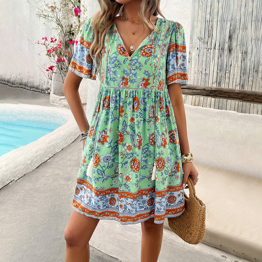 Casual Holiday Floral Print Short Sleeve Dress