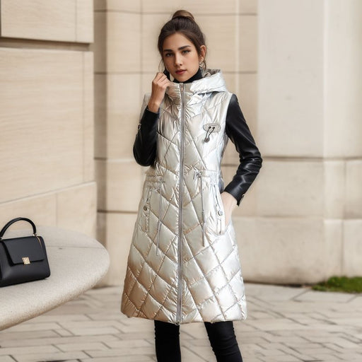 Women's Glossy Cotton-padded Jacket Vest Mid-length