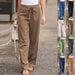 European And American Cotton And Linen Casual Wide-leg Pure Color Elastic Waist Lace-up Loose Women's Trousers