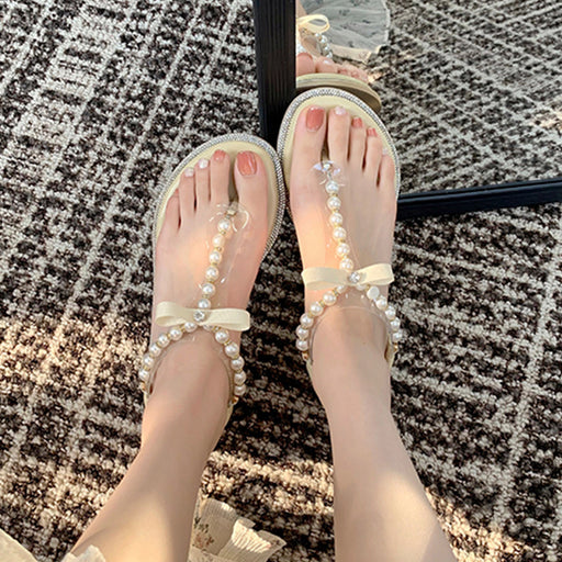 Women's Rhinestone Flat Sandals With Pearl Toe