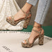 Open Toe Plus Size Thick High Heel Ankle-strap Buckle Sandals