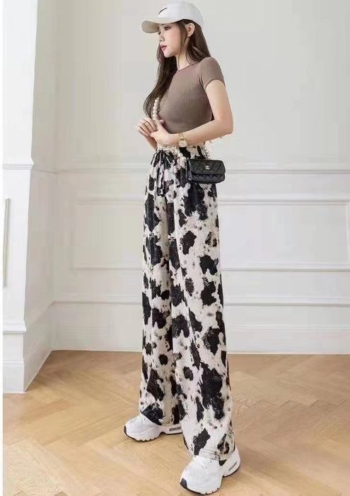Tie-dyed Ice Silk Ink Painting Wide-leg Pants For Women Summer
