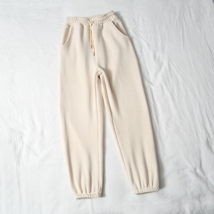 Double-sided Polar Fleece Women's Pants Wide Leg Ankle Banded Pants