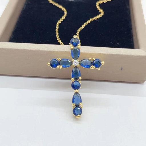 Fashion Jewelry Micro Inlay Colorful Zircon Water Drops Cross Necklace