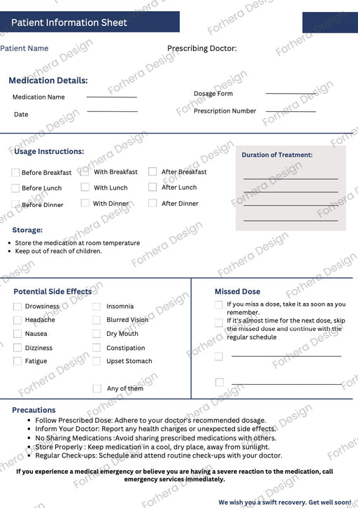 Pharmacy Provided Patient Information Sheet - Patient Instruction sheet - Pharmacy forms