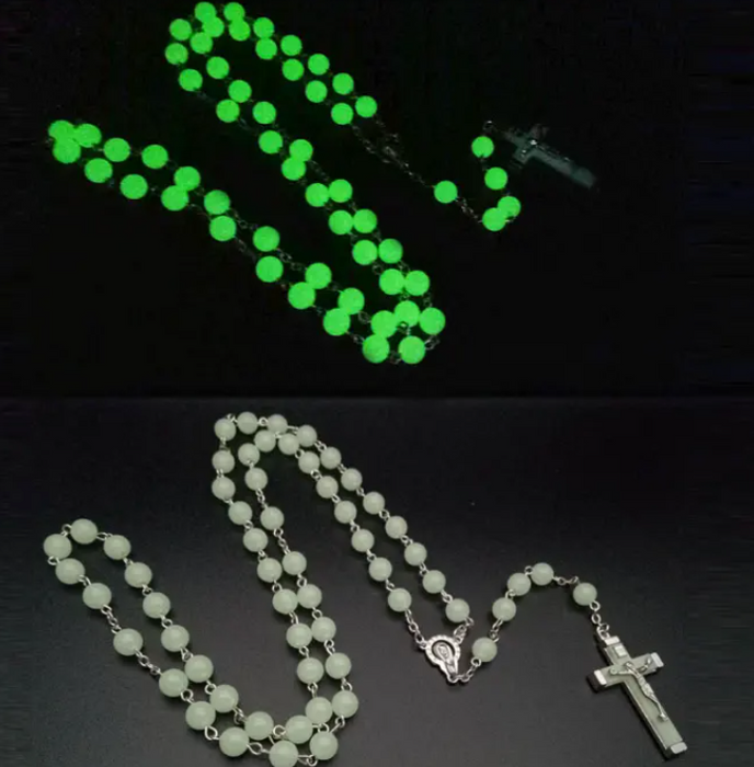 Divine Glow Rosary: Luminous Jesus Crucifix Cross Pendant Necklace