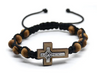 8mm Pine Bead Braided Rosary Bracelet with Zinc Alloy Cross – Adjustable Hand String