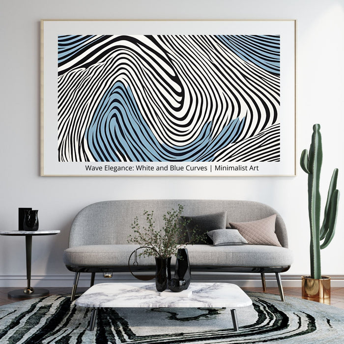 Wave Elegance: White and Blue Curves | Minimalist Art | Abstract Elegant Simplicity | Neutral Wall Art | Flowing Curved Design |