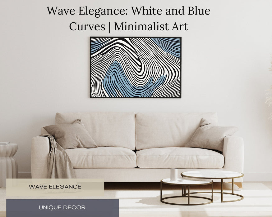 Wave Elegance: White and Blue Curves | Minimalist Art | Abstract Elegant Simplicity | Neutral Wall Art | Flowing Curved Design |