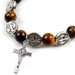Religious Zinc Alloy Jesus Cross Benedict Tiger Eye Rosary Bracelet