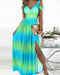 V-neck Boho Spaghetti Strap Dress Women Split Long Flowy Dresses For Party Beach