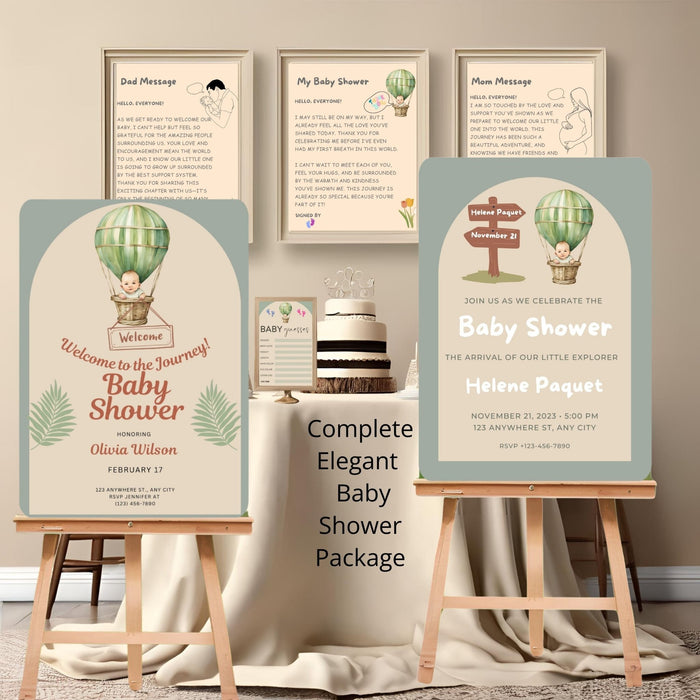 Adventure Baby Shower Complete Package |Invitations, Thank You Cards, Diaper Raffle, Cupcake Toppers & More,Beige and Sage Green Baby Shower - FORHERA DESIGN - DigitalPrint