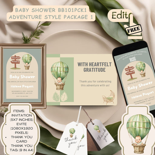 Adventure Baby Shower Invitation and Thank You Bundle | Bright Adventure - Themed Baby Shower Invite and Tags | Adventurous baby shower Evite - FORHERA DESIGN - DigitalPrint