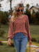 Women's Round-neck Sunken Stripe Brushed Solid Color Button Top