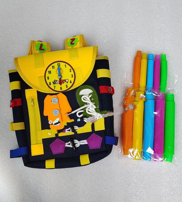 Toddler Busy Board Backpack With Buckles And Learning Activity Toys Develop Basic Life Skills
