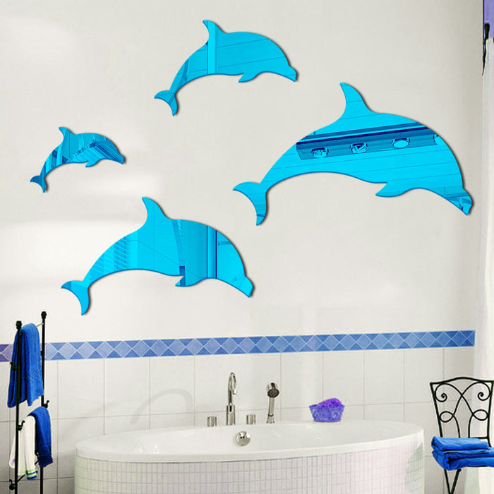 3D Three-dimensional Acrylic Mirror Home Wall Sticker Decorative Dolphin