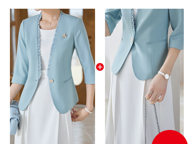 Women's Collarless Professional Casual Three Quarter Sleeve Suit Jacket