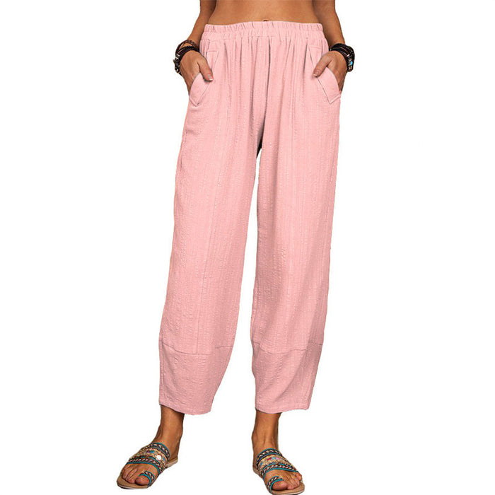 Women's Solid Color Loose Cotton And Linen Casual Pants Home