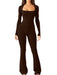 Women Long Sleeve Belly Waist Shaping And Hip Lift Square Collar Wide Leg High Elastic Jumpsuit