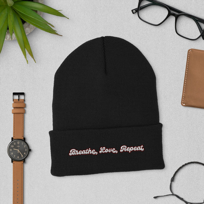 Breathe, Love, and Repeat Hat Mindful Embroidered Cap| Self - Care Hat, Inspiring Gift for All, Positive Vibes Accessory, New Winter Hat Style - FORHERA DESIGN - Beanies