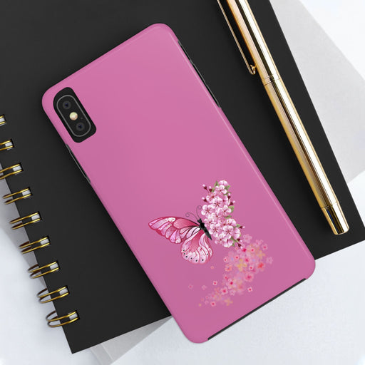 Butterfly & Flower Phone Case | Light Pink Background Floral Design | Elegant And Trendy Phone Cover | Beautiful Gift for Nature Lovers - FORHERA DESIGN - Phone Case