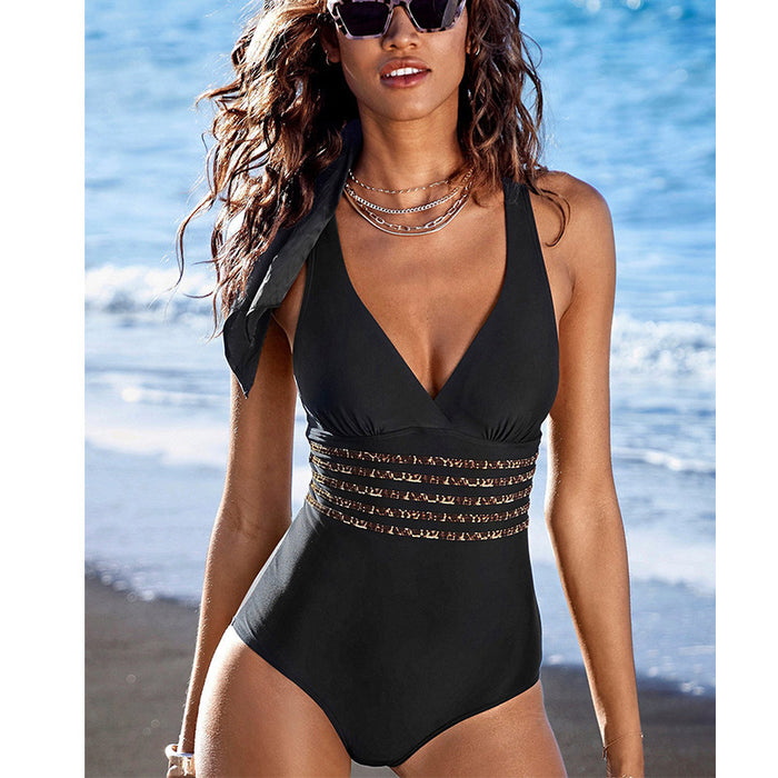 Covering Belly Thin Exposed Back Sexy Pure Color Bikini One Piece Swimsuit