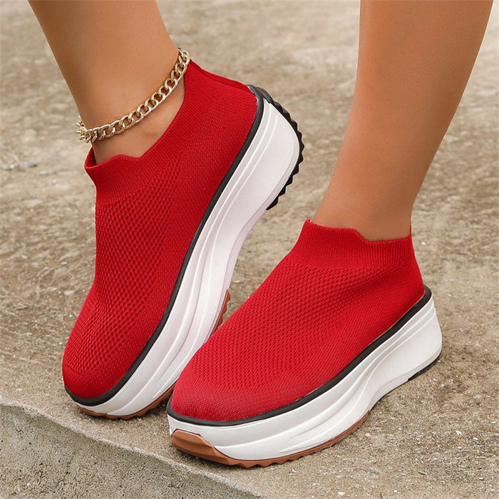 Fashion Thick-soled Ankle Boots Women Casual Round Toe Socks Shoes Breathable Solid Color Short Boots Sports Shoes