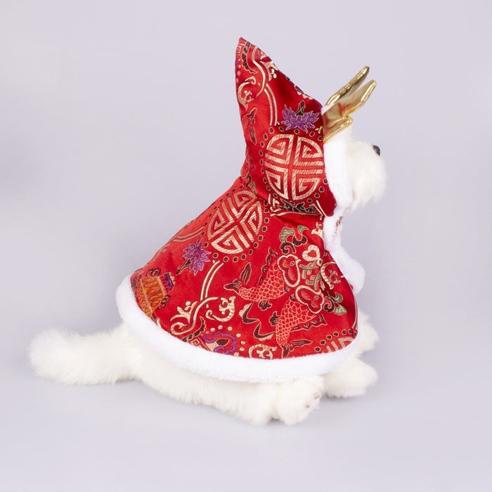 New Year Pet Clothes Dog Cat Brocade Satin Satin Cloak