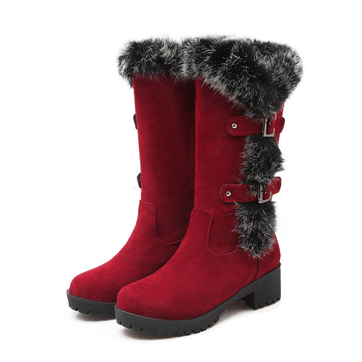 Casual Frosted Medium Boots Low Heel Rabbit Hair Snow