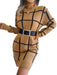 Casual Contrast Color Plaid Long Sleeve Base Sweater Dress