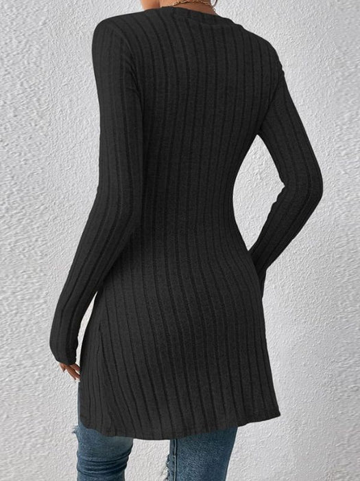 Button Split Long Sleeve Sweater Square Collar Dress