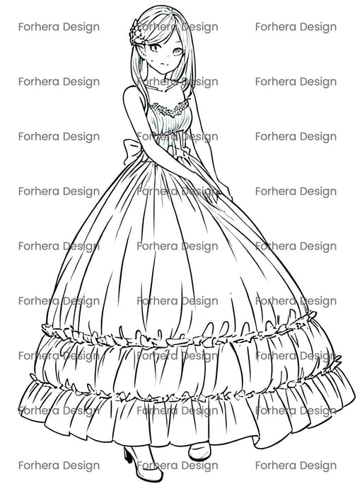 Chic Dresses Coloring Set: 20 Styles, Easy Print, Pure Fun for Your Kids - FORHERA DESIGN - DigitalPrint