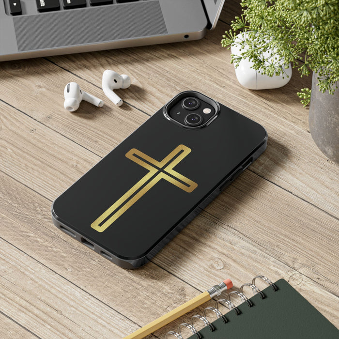 Clear Phone Case with Golden Cross | Minimalist Christian Phone Cover | Religious Gift for iPhone & Android | Faith Golden Cross Case - FORHERA DESIGN - Phone Case