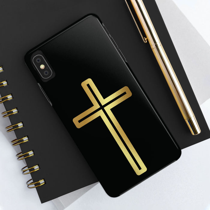 Clear Phone Case with Golden Cross | Minimalist Christian Phone Cover | Religious Gift for iPhone & Android | Faith Golden Cross Case - FORHERA DESIGN - Phone Case