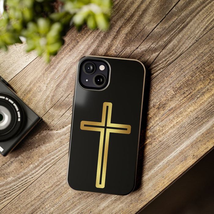 Clear Phone Case with Golden Cross | Minimalist Christian Phone Cover | Religious Gift for iPhone & Android | Faith Golden Cross Case - FORHERA DESIGN - Phone Case