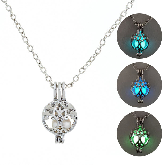 Glow-in-the-dark tree of life hollow diy round necklace