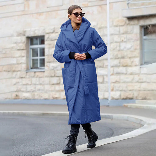 Snow Thickened Coat Hooded Belt Long Cotton Padded Jacket Women