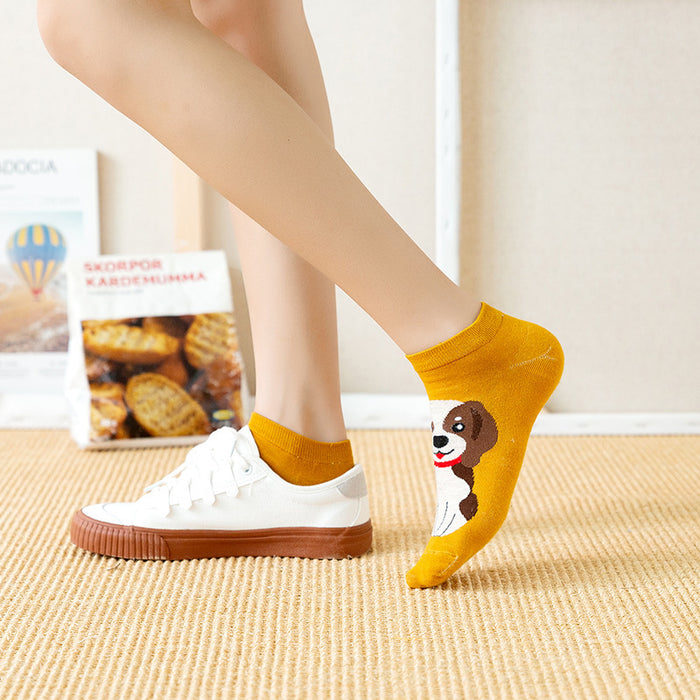 Women's Cartoon Straight Ankle Socks Cartoon Japanese Dogs And Cats Pattern