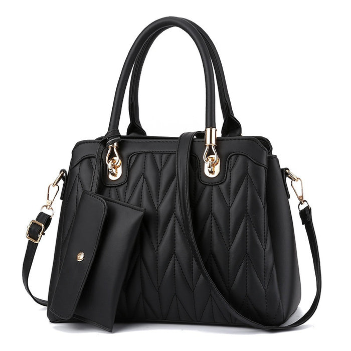 Embroidered Diamond Pattern Fashionable Handbag With Large Capacity