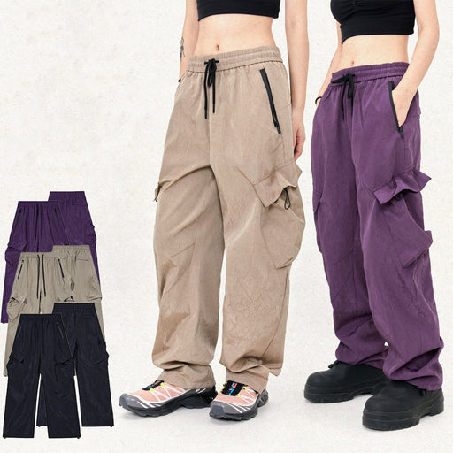 Vintage Crumpled Texture Loose Casual Paratrooper Pants Trousers