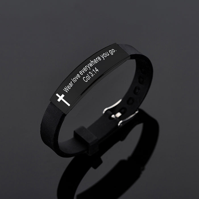 Christian Cross Bible Verse Stainless Steel Charms Silicone Adjustable Bracelet Bangle