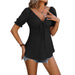 V-neck Drawstring Design Short-sleeved Top Summer Solid Color T-shirt Womens Clothing